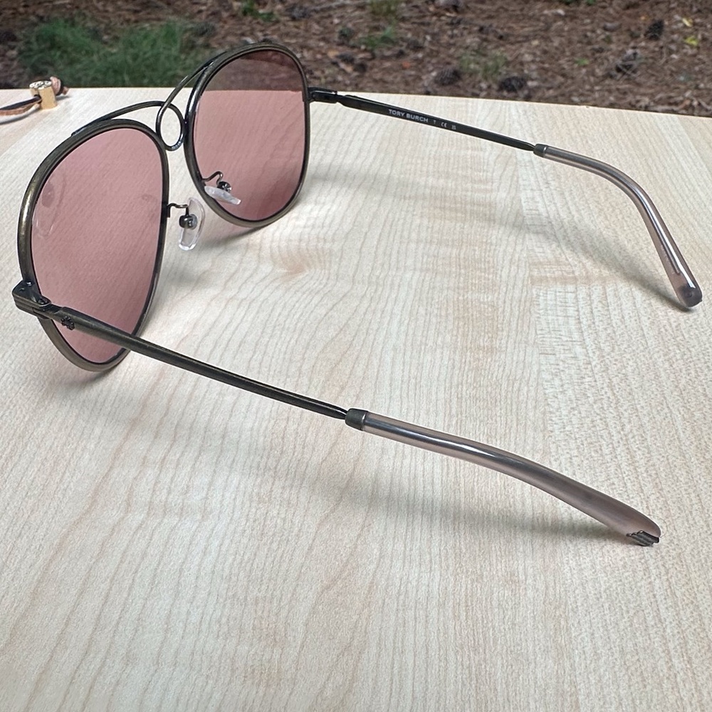 TORY BURCH sunglasses for women aviators with rose pink lenses metal NEW + CASE - Picture 6 of 11